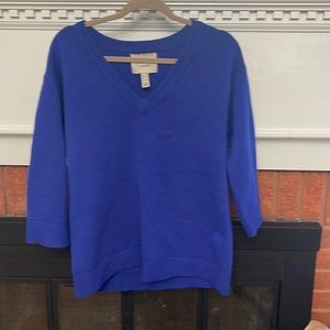Canvas by Lands End v-neck merino wool sweater in blue size medium womens